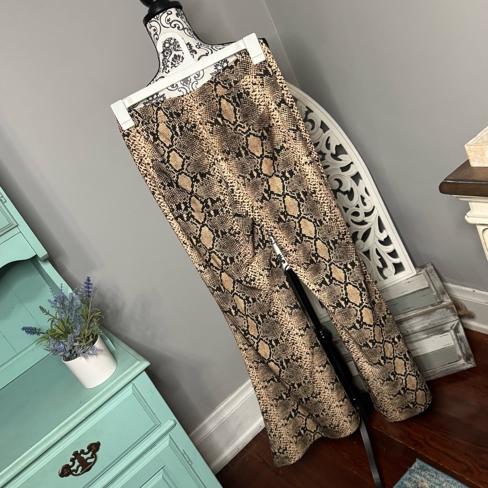 Zara Snakeskin Flare Trouser Pant Size Small Blogger Favorite Boho Festival - Picture 7 of 13